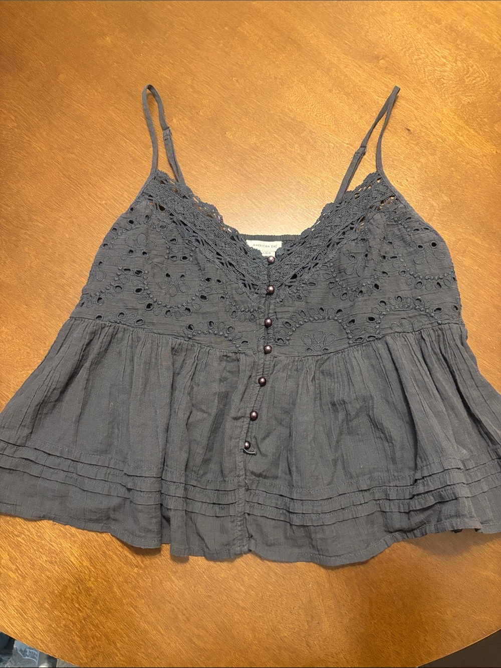 American Eagle Outfitters Charcoal Gray Lace-Trim Cami